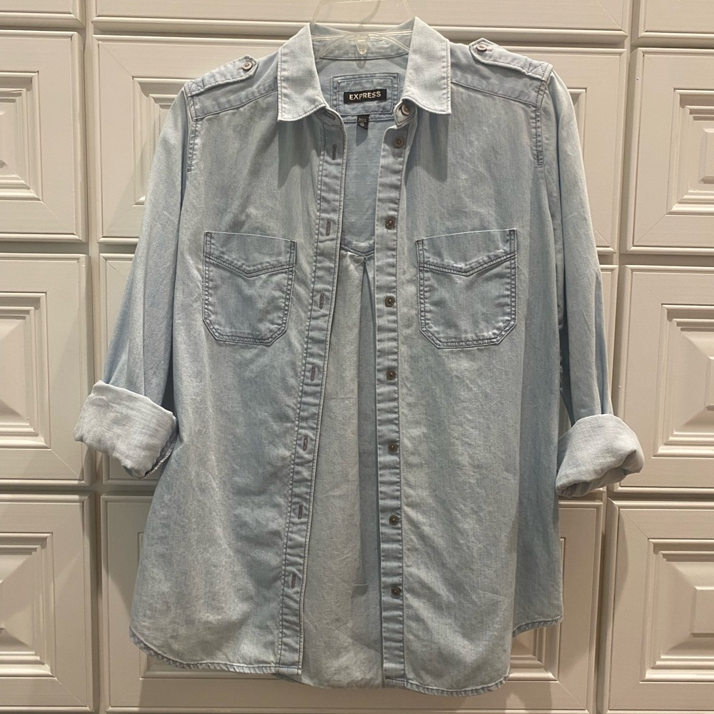 Express Button Down Blue Jean Top - XS